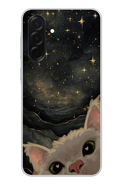 Le Balvo Samsung Galaxy A36 Uyumlu Siyah Gökyüzülü Kedi Baskılı Silikon Kılıf