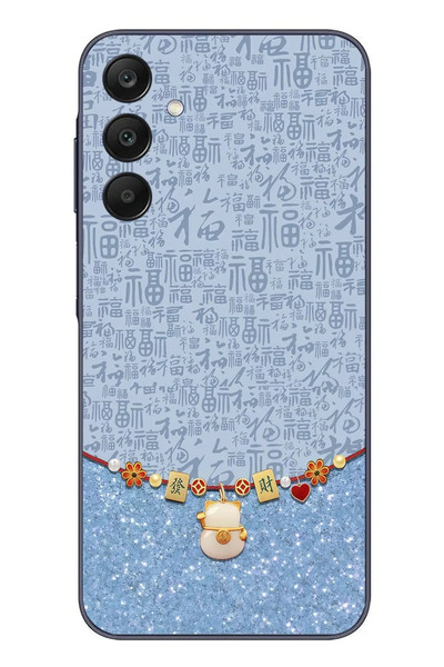 Le Balvo Samsung Galaxy A25 Uyumlu Mavi Japon Desen Baskılı Silikon Kılıf