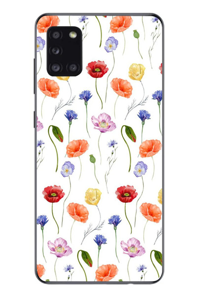 Le Balvo Samsung Galaxy A31 Uyumlu Sade Tek Çiçekler Baskılı Silikon Kılıf