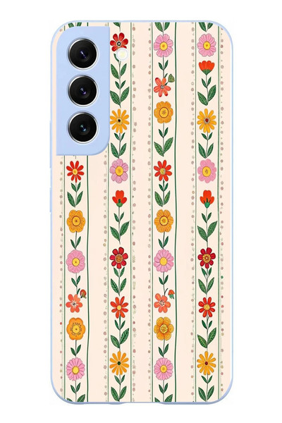 Le Balvo Samsung Galaxy S22 Uyumlu Çiçekler ve Yaprakları Baskılı Silikon Kılıf