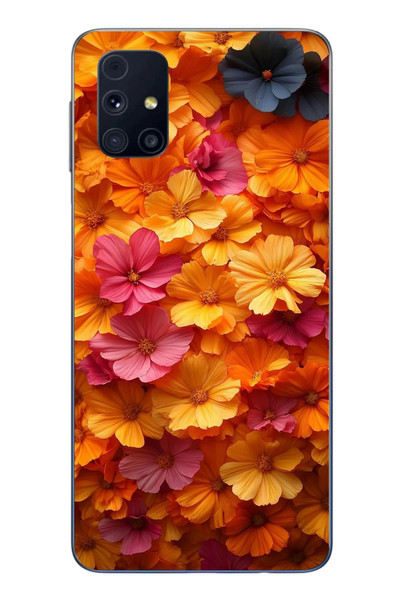 Le Balvo Samsung Galaxy M31s Uyumlu Sarı Pembe Çiçekler Baskılı Silikon Kılıf