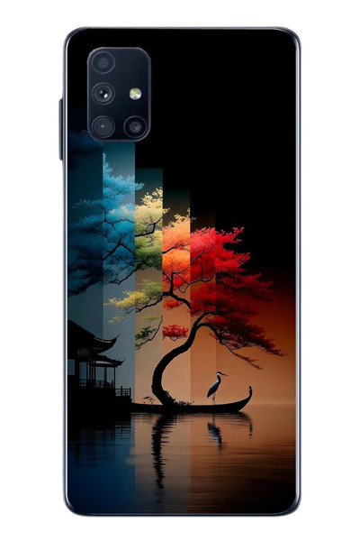 Le Balvo Samsung Galaxy M51 Uyumlu Dört Mevsim Ağaç Baskılı Silikon Kılıf