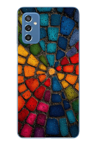 Le Balvo Samsung Galaxy M52 Uyumlu Gökkuşağı Renkli Kaldırım Baskılı Silikon Kılıf