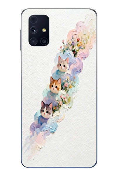 Le Balvo Samsung Galaxy M31s Uyumlu Yağlı Boya Kediler Baskılı Silikon Kılıf