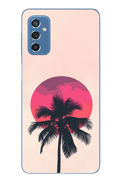 Le Balvo Samsung Galaxy M52 Uyumlu Palmiye Kırmızı Ay Baskılı Silikon Kılıf