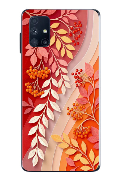 Le Balvo Samsung Galaxy M51 Uyumlu Kırmızı Beyaz İğdeler Baskılı Silikon Kılıf