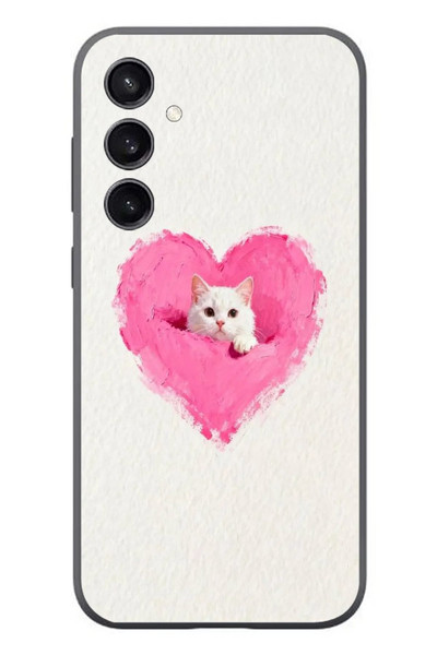 Le Balvo Samsung Galaxy S23 Uyumlu Pembe Kalpli Kedi Baskılı Silikon Kılıf