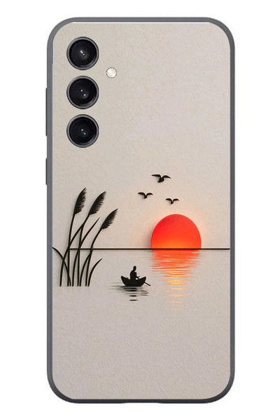 Le Balvo Samsung Galaxy S23 Uyumlu Gün Batımı Çizim Baskılı Silikon Kılıf