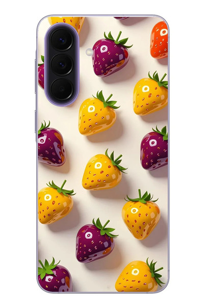 Le Balvo Samsung Galaxy A57 Uyumlu Sarı Kırmızı Çilekler Baskılı Silikon Kılıf