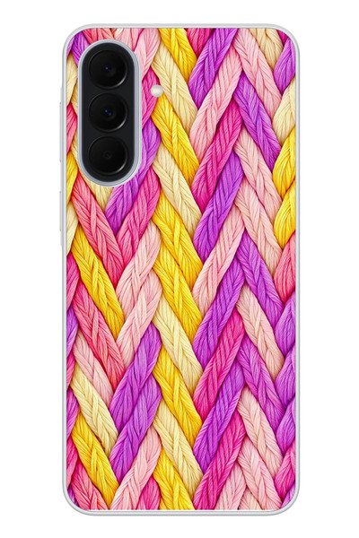 Le Balvo Samsung Galaxy A37 Uyumlu Mor Sarı Örgü Baskılı Silikon Kılıf