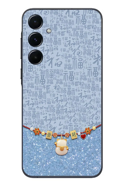 Le Balvo Samsung Galaxy A55 Uyumlu Mavi Japon Desen Baskılı Silikon Kılıf