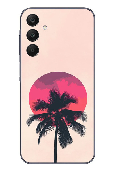 Le Balvo Samsung Galaxy A25 Uyumlu Palmiye Kırmızı Ay Baskılı Silikon Kılıf