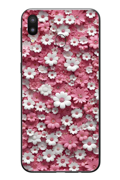 Le Balvo Samsung Galaxy M20 Uyumlu Beyaz Pembe Papatyalar Baskılı Silikon Kılıf