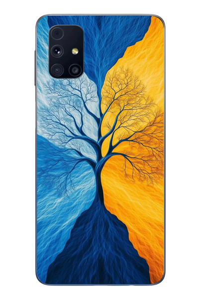 Le Balvo Samsung Galaxy M31s Uyumlu Sarı Mavi Ağaç Baskılı Silikon Kılıf