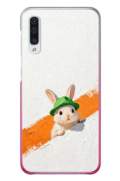 Le Balvo Samsung Galaxy A50 Uyumlu Yeşil Şapkalı Tavşan Baskılı Silikon Kılıf