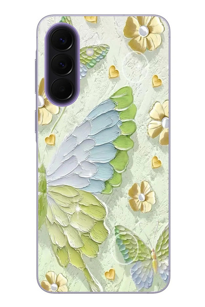 Le Balvo Samsung Galaxy A57 Uyumlu Yeşil Mavi Kelebek Baskılı Silikon Kılıf