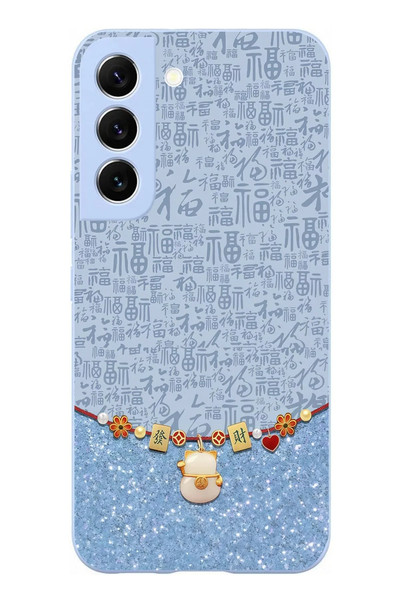 Le Balvo Samsung Galaxy S22 Uyumlu Mavi Japon Desen Baskılı Silikon Kılıf