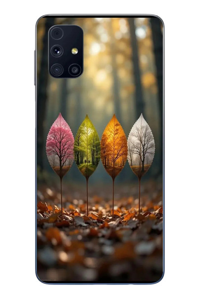 Le Balvo Samsung Galaxy M31s Uyumlu Dört Mevsim Yaprakları Baskılı Silikon Kılıf
