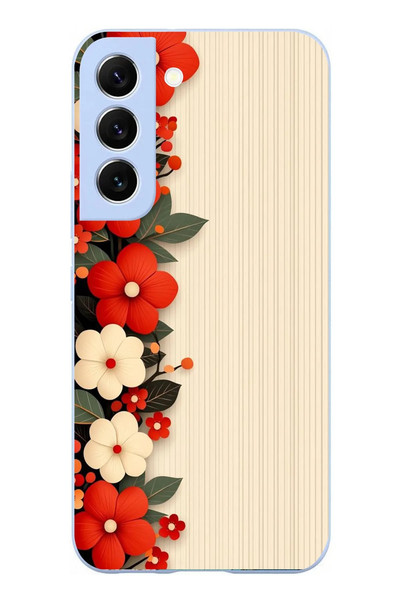Le Balvo Samsung Galaxy S22 Uyumlu Kırmızı Beyaz Çiçekler Baskılı Silikon Kılıf