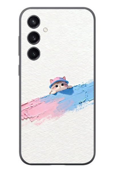 Le Balvo Samsung Galaxy S23 Uyumlu Pembe Mavi Kedi Baskılı Silikon Kılıf