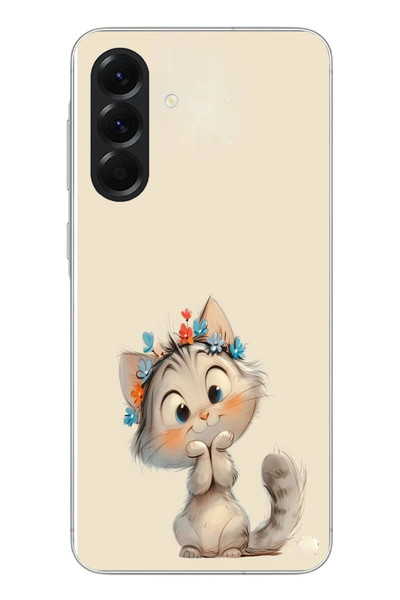 Le Balvo Samsung Galaxy A56 Uyumlu Sevimli Çiçekli Kedi Baskılı Silikon Kılıf