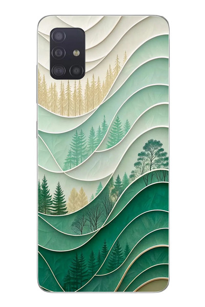 Le Balvo Samsung Galaxy A51 Uyumlu Beyaz Çizgili Orman Baskılı Silikon Kılıf