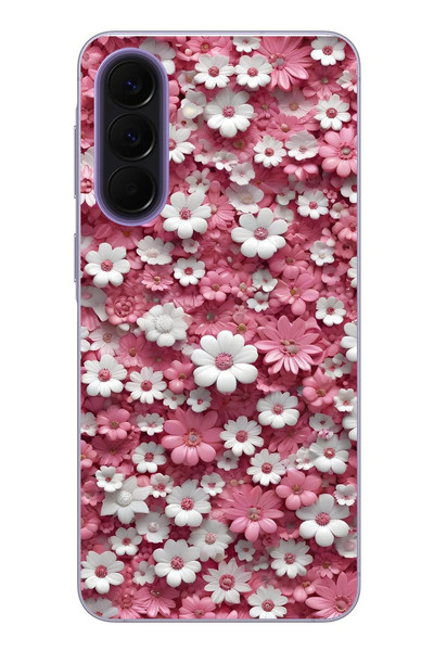 Le Balvo Samsung Galaxy A57 Uyumlu Beyaz Pembe Papatyalar Baskılı Silikon Kılıf