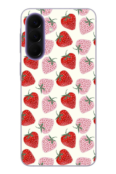 Le Balvo Samsung Galaxy A57 Uyumlu Kırmızı Pembe Çilekler Baskılı Silikon Kılıf