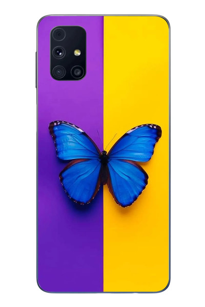 Le Balvo Samsung Galaxy M31s Uyumlu Mor Sarı Kelebek Baskılı Silikon Kılıf