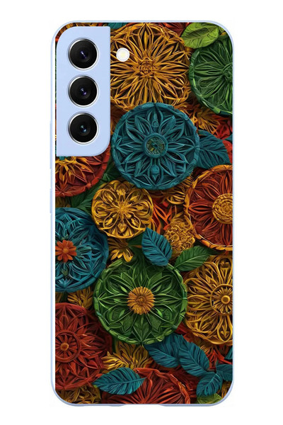 Le Balvo Samsung Galaxy S22 Uyumlu Hasır Örgü Çiçekler Baskılı Silikon Kılıf