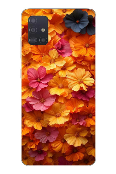 Le Balvo Samsung Galaxy A51 Uyumlu Sarı Pembe Çiçekler Baskılı Silikon Kılıf