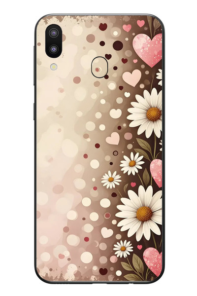 Le Balvo Samsung Galaxy M20 Uyumlu Kalpli Papatya Damlaları Baskılı Silikon Kılıf