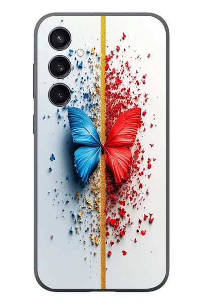 Le Balvo Samsung Galaxy S23 Uyumlu Kırmızı Mavi Kelebek Baskılı Silikon Kılıf