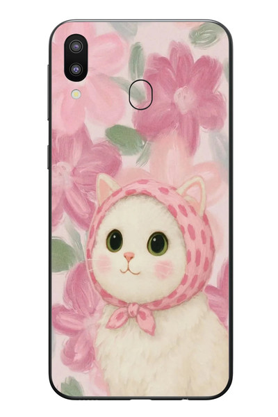 Le Balvo Samsung Galaxy M31 Uyumlu Pembe Örtülü Kedi Baskılı Silikon Kılıf