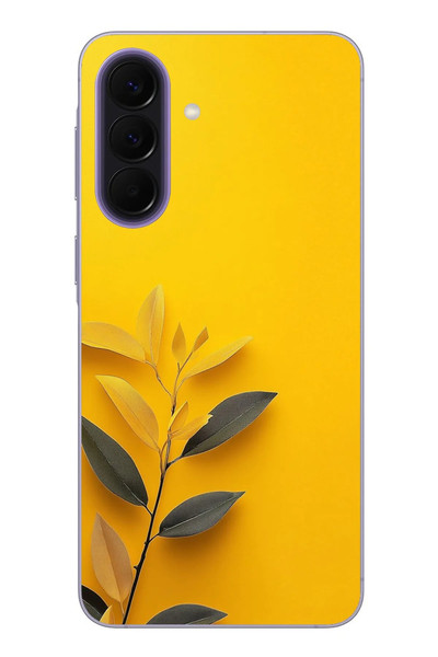 Le Balvo Samsung Galaxy A57 Uyumlu Sarı Siyah Çiçekler Baskılı Silikon Kılıf