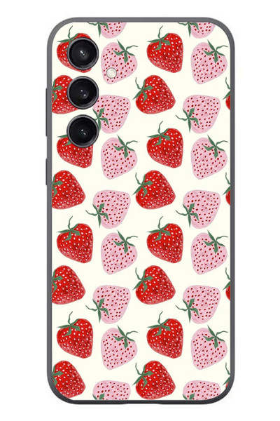 Le Balvo Samsung Galaxy S23 Uyumlu Kırmızı Pembe Çilekler Baskılı Silikon Kılıf