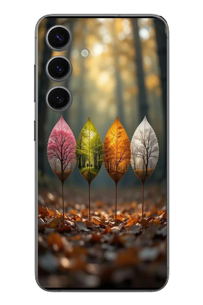 Le Balvo Samsung Galaxy S24 Uyumlu Dört Mevsim Yaprakları Baskılı Silikon Kılıf