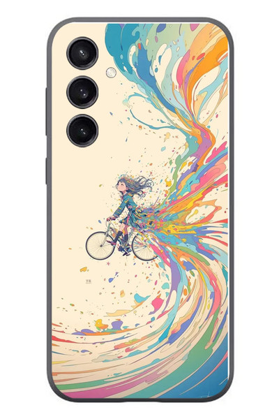 Le Balvo Samsung Galaxy S23 Uyumlu Rengarenk Bisikletli Kız Baskılı Silikon Kılıf