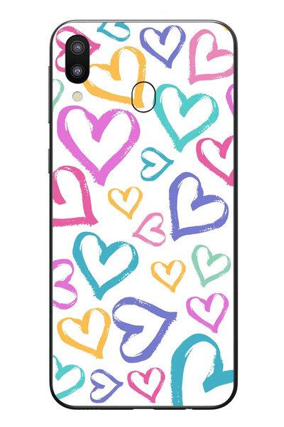 Le Balvo Samsung Galaxy M20 Uyumlu Modern Çizgi Kalpler Baskılı Silikon Kılıf