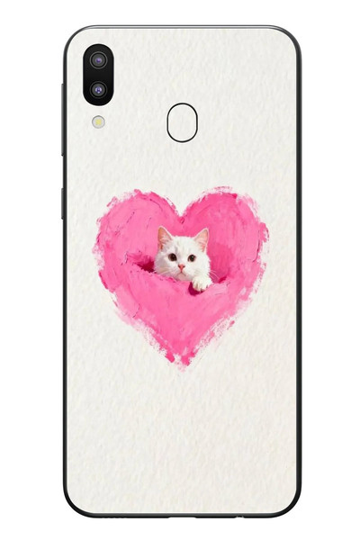 Le Balvo Samsung Galaxy M31 Uyumlu Pembe Kalpli Kedi Baskılı Silikon Kılıf