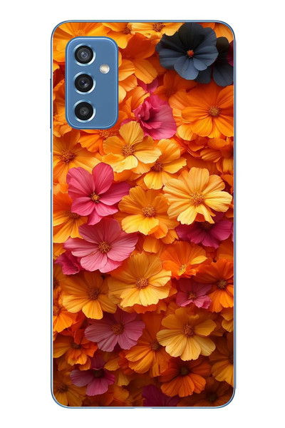 Le Balvo Samsung Galaxy M52 Uyumlu Sarı Pembe Çiçekler Baskılı Silikon Kılıf