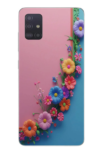 Le Balvo Samsung Galaxy A51 Uyumlu Pembe Mavi Sarmaşık Baskılı Silikon Kılıf