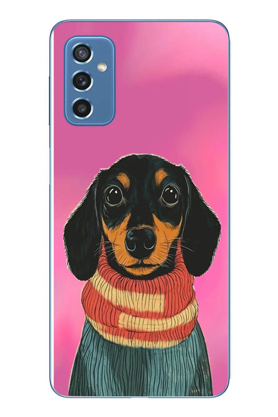 Le Balvo Samsung Galaxy M52 Uyumlu Sevimli Siyah Köpek Baskılı Silikon Kılıf