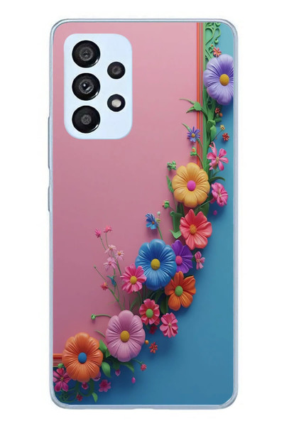 Le Balvo Samsung Galaxy A53 Uyumlu Pembe Mavi Sarmaşık Baskılı Silikon Kılıf
