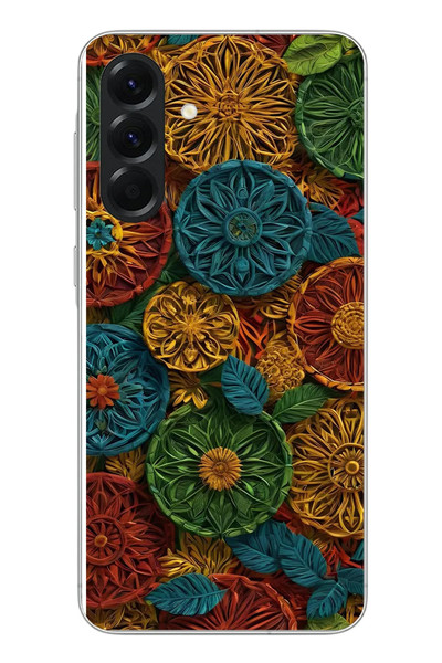 Le Balvo Samsung Galaxy A56 Uyumlu Hasır Örgü Çiçekler Baskılı Silikon Kılıf