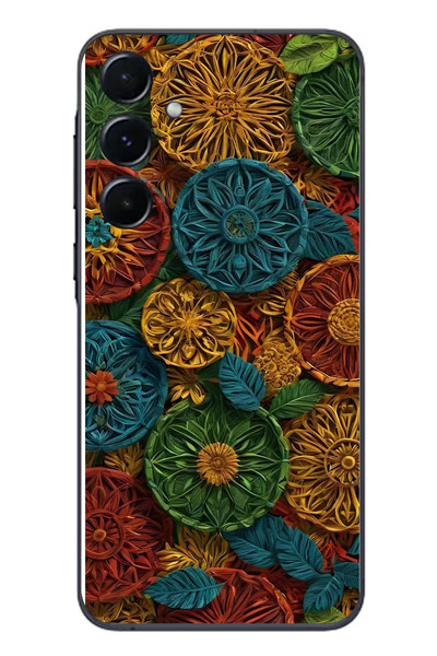 Le Balvo Samsung Galaxy A55 Uyumlu Hasır Örgü Çiçekler Baskılı Silikon Kılıf