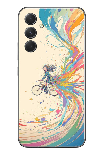 Le Balvo Samsung Galaxy A54 Uyumlu Rengarenk Bisikletli Kız Baskılı Silikon Kılıf