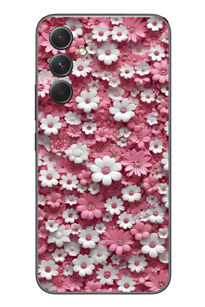 Le Balvo Samsung Galaxy A54 Uyumlu Beyaz Pembe Papatyalar Baskılı Silikon Kılıf