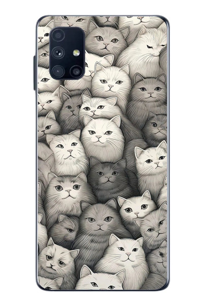 Le Balvo Samsung Galaxy M51 Uyumlu Kara Kalem Kediler Baskılı Silikon Kılıf