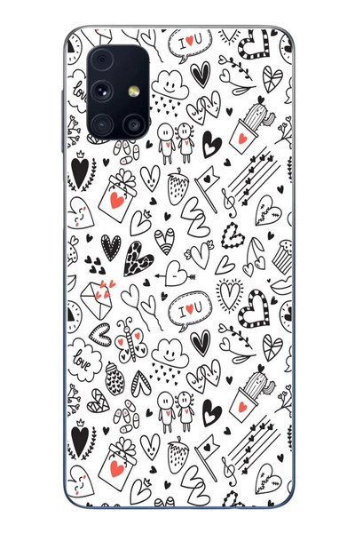Le Balvo Samsung Galaxy M31s Uyumlu Retro Kalp Karışık Baskılı Silikon Kılıf
